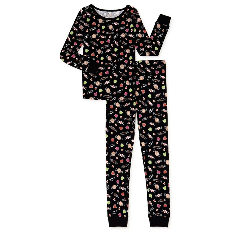 Girls Halloween 2 Piece Pajamas Set - Black / Candy - Size 6